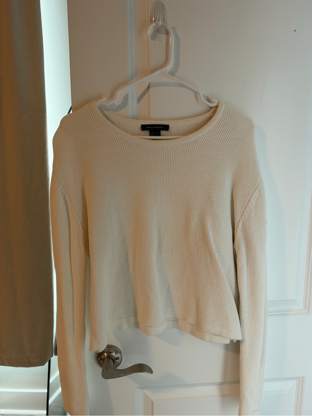 Cream Textured Crewneck Sweater Top
